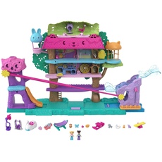 Polly Pocket HJJ98 - Pollyville Tierparty Baumhaus, 5 Stockwerke, über 15+ Spielteile: 2 Puppen, Fahrzeug, 4 Tiere und mehr, Spielzeug Geschenk für Kinder ab 4 Jahren