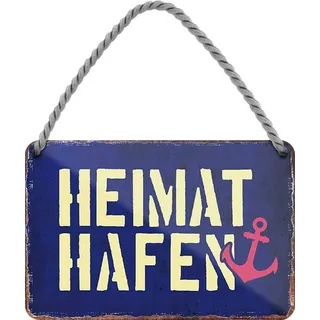 WOGEKA ART Retro Blechschild - Heimat-Hafen - Ostsee Nordsee Meer - witziger Spruch als Geschenk-Idee Geburtstag Weihnachten Deko 18x12 cm Vintage-Design Hänge-Schild Metall HS350