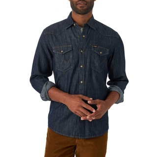 Wrangler Herren Iconic Regular Fit Snap Shirt Hemd mit Button-Down-Kragen, Rinse Denim, L