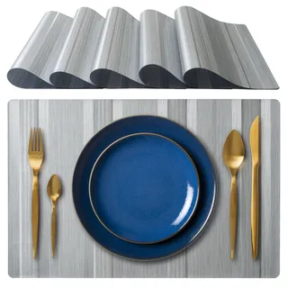 IPEA Amerikanische Tischsets 45 x 30 cm, elegant, für Abendessen, Mittagessen, Frühstück, 6 Stück, Farbe Silber, waschbar, hitzebeständig, rutschfest, schmutzabweisend für Küchen- und Esszimmertisch