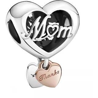 PANDORA Dankeschön Mum Herz Charm aus Sterling-Silber und 14 Karat Rosévergoldeter Metalllegierung, Höhe: 17mm, 789372C00
