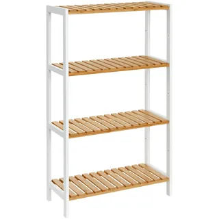 SONGMICS Badezimmerregal, Badregal, Küchenregal, Schuhregal mit 4 Ebenen, Standregal aus Bambus, 26 x 60 x 100 cm, für Bad, Wohnzimmer, Flur, Küche, wolkenweiß-naturbeige BCB034N01