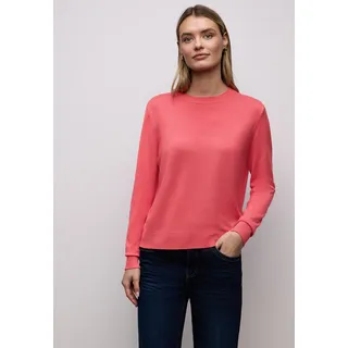 Strickpullover STREET ONE, Damen, Gr. 44, striking coral, Strick, Obermaterial: 86% Viskose, 14% Polyester, unifarben, tailliert hüftbedeckend, Rundhals, Bündchen, Pullover Strickpullover, aus Viskosemix