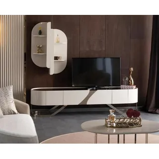 Wohnzimmer Set Wohnwand Sofa 3 Sitzer Couchtisch Sideboard Wandregal - Beige