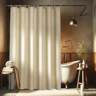 EurCross Leinen Texturiert Beige Duschvorhang 180x180 Schwerer Wasserdicht Badvorhang für Badezimmer, Textil Stoff Anti-Schimmel Luxus Waschbar Dusch Vorhang mit 12 Ringen