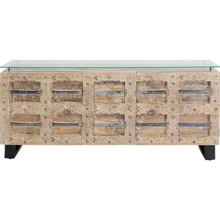 Kare Design Sideboard Kalif, Schwarz/Braun, Kommode, Massivholz Kopus, ESG-Glas Deckplatte, Stahlfüße, handgearbeitet, 70x160x40 cm (H/B/T)