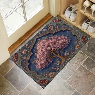 MLSOWM Gewölbter Baum Waschbarer Teppich Persien Eingangsbereich 50x80 cm rutschfest Fußmatte Tepich Kurzflor Dünn Türmatte für Hund, Haustür & Flur, Rosa
