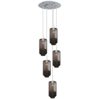 s.luce Galerieleuchte Velo 5-flammig Rauch Ø 18cm , Anthrazit, Weiß , Glas , Zylindrisch , E27 , 18x33x18 cm , Lampen & Leuchten, Innenbeleuchtung, Hängeleuchten, Pendelleuchten