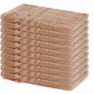 Lavea® 10er Waschhandschuh Set Elena, 10 Stück, 100% Baumwolle, Frottee, Waschlappen, saugstark, weich, für Körper und Gesicht, waschbar 60 °C, trocknergeeignet, Cappuccino, 15 x 21 cm