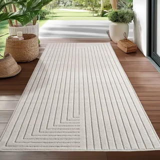 Ayyildiz Teppiche Outdoorteppich »NOVA 1202« rechteckig 5 mm Höhe Läufer, In und Outdoor, Hoch Tief Effekt, Wohnzimmer, Aussenbereich, beige