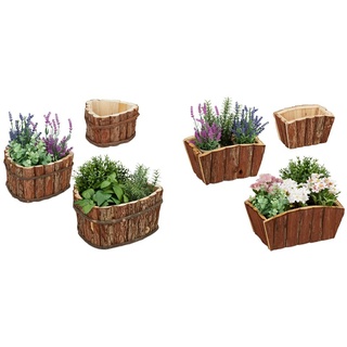 Relaxdays Blumenkasten Holz, 3er Set, Garten Deko zum Bepflanzen, 3 Größen, Natur & Blumenkasten 3er Set, natürliches Holz mit Rinde, Garten, Terrasse & Fensterbank, Natur, 15 x 32 x 23 cm