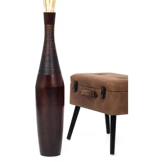 Leewadee Große Deko Bodenvase Für Dekozweige, Hohe Standvase Für Pampasgras, Design Holzvase, 85 cm, Braun