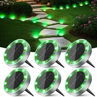 Peasur Solar Bodenleuchten Aussen, 6 Stück 8 LED Grün Solarlampen für Außen Garten Wetterfest, Solarleuchten Gartenbeleuchtung für Boden Weg Rasen Gehweg