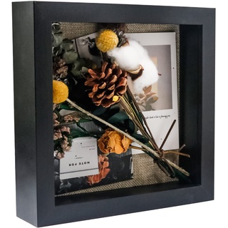 GraduatePro Bilderrahmen zum Befüllen Tief für Objektrahmen Schwarz mit Glas Hochzeit 3D Box Deko Wand Oder Schreibtisch Family Geschenk 20x20 cm