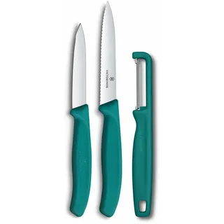 Victorinox Swiss Classic Gemüsemesser Set mit Sparschäler, Schälmesser und Tomatenmesser, 3-teilig, Extra Scharfe Klinge, Grün