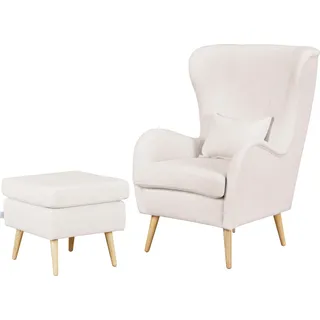 Home Affaire Ohrensessel Salla Fellimitat 78 x 118 x 94 cm Beige mit Hocker