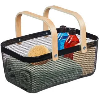 Relaxdays Aufbewahrungskorb eckig mit Henkel 27 x 42 x 18 cm schwarz