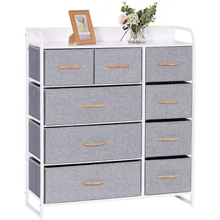 LYNCOHOME Kommode mit Schubladen aus Stoff, Sideboard mit 9 Stoffschubladen, Schubladenschrank Ordnungsmöbel Schrank mit 2 Griffe für Küche Büro Flur