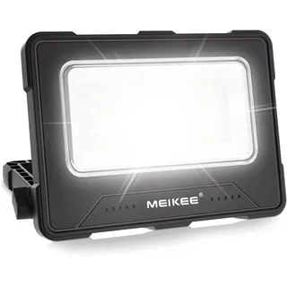 MEIKEE 80W LED Baustrahler 12000MAH Led Arbeitsleuchte Akku Strahler 4 Lichtmodi Campinglampe Tragbar 5 Helligkeiten Solar USB-Aufladung Akku Lampe für Camping, Garage, Bau, Reparatur, Notfall