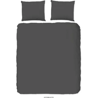 HIP Bettbezug "uni dessin" - Anthrazit - (200x200/220 cm) - Baumwolle Satijn
