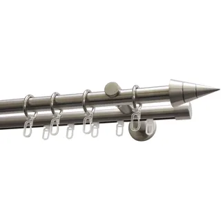 GARDINIA Gardinenstangen-Set Kegel, 2-läufig, Komplettstilgarnitur inkl. Befestigungsmaterial, Ø 20 mm, Metall, Edelstahl-Optik, 200 cm