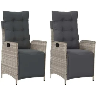 vidaXL Gartensessel mit Fußteil 2Stk. Verstellbar Hellgrau Poly Rattan - Grau
