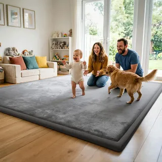 AEOCOO Krabbelmatte Baby 120x170 cm – 3,3 cm extra Dicke Krabbeldecke & Spielmatte aus Schaumstoff, rutschfest, für Laufgitter, Wohnzimmer Kinderteppich, Dunkelgrau