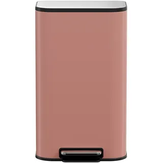 Clevich Mülleimer 50L mit Stahlkorpus und Soft-Close-Funktion, Deckel mit Edelstahloberfläche, abnehmbarem Inneneimer und Fußpedal, Treteimer für Küche, Wohnzimmer und Büro - Rosa