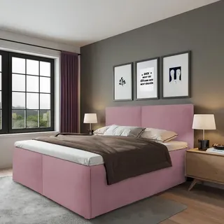 Halmon Schlafkomfort Betten Polsterbett Milano Rose 140 x 200 cm Stauraum unter der Liegefläche ohne hydraulische Funktion Mit hochwertiger Matratze H3 (bis 120 kg) und Lattenrost - Rosa