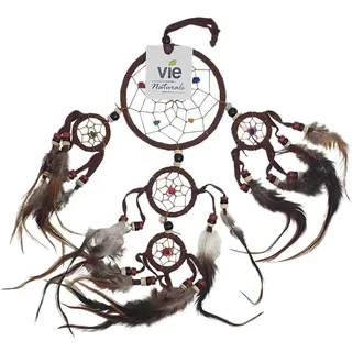VIE Naturals Traumfänger mit Perlen, 9 cm 4 kleineren Ringen, braun, Mehrfarbig, Einheitsgröße