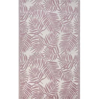 Beliani Outdoor Teppich Rosa/Weiß Polypropylen 120 x 180 cm Palmen-Muster Jacquardgewebt Rechteckig Kurzflor Gartenaccessoires Terrasse Wohnzimmer - Rosa, Weiß