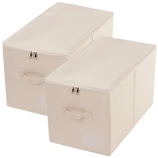 iwill CREATE PRO 56 (L) x 32 (B) x 33 cm (H), großer Schrank-Aufbewahrungskorb mit Deckel, Zusammenklappbarer Aufbewahrungswürfel/Organizer aus Stoff mit Griffen, Einfarbig Beige, 2 Stück