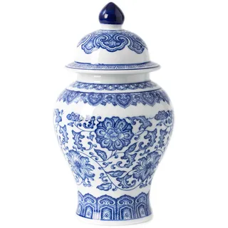 Blaues und weißes Ingwerglas, Keramik-Chinoiserie, dekorative Gläser für Zuhause, Büro, Blumenvase, Pozellan, glänzende Vase für Tisch, Wohnzimmer, Bücherregal, Kaminsims, Tafelaufsätze, 24 cm H