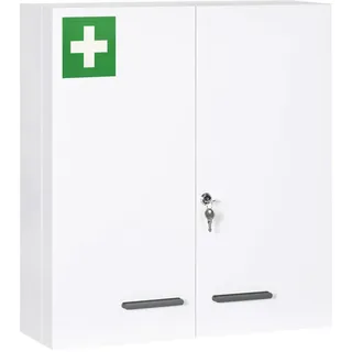 kleankin Medizinschrank, 2-türiger mit 6 Einlegeböden Stahl Weiß 55 x 18 x 60 cm