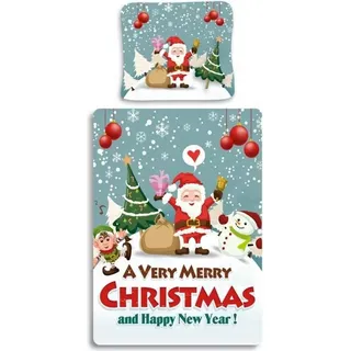 Javoli Kerst Bettbezug Frohe Weihnachten und ein gutes neues Jahr 140 x 200 cm (70 x 90 cm) - Grau