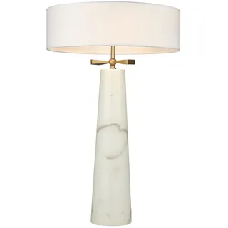 Tischleuchte Marmor Fuß Stoffschirm 63,5 cm in Weiß Messing 2x E27 Tischlampe