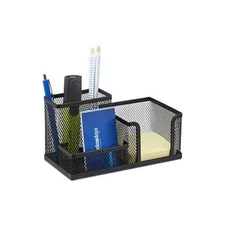 relaxdays Schreibtisch-Organizer schwarz Metall 3 Fächer 18,5 x 9,5 x 10,0 cm