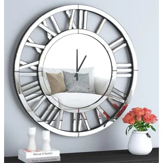 SHYFOY Große Wanduhr Rund, Ø 60cm, Geräuschlos Nicht Tickend, Batteriebetrieben, Spiegel Römische Ziffern, Uhren für Wohnzimmer, Schlafzimmer,Küchen Dekoration