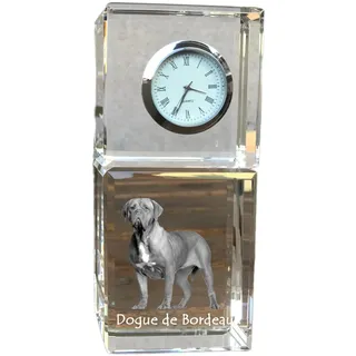 Bordeauxdogge, Dogue de Bordeaux - Kristalluhr mit Foto, Hundebild im Kristall, personalisierte Schreibtischuhr von Art-Dog.