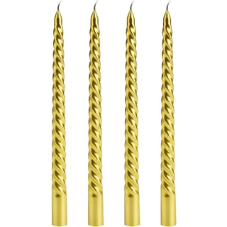 FloraVigo 4 Stück Golden stabkerzen gedreht, Kegelkerzen, Tropffrei, Wunderschöne, gedrehte Tischkerzen,Geeignet für Hochzeits- und Valentinstagsdekorationen(Gold)