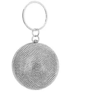 CORIOS Abendtasche Strass Damen Runde Kugel Diamant Clutch Bag Klein Tasche Schultertasche Abnehmbarer Kette Handtasche Umhängetasche für Hochzeit Abendparty Tanzparty Bankett Geburtstag Silber A