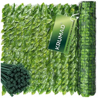 KRUMAD Künstliche Efeu Hecke Sichtschutz Set 2X 500x50 cm, Hängende Girlande, Garten & Balkon Sichtschutz, Efeu Dekorativ, inkl. 200 Kabelbinder