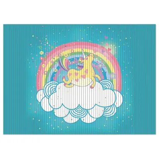 Wallario Duschmatte Antirutschmatte Badmatte Fußmatte Lustiges Einhorn auf einer Wolke vor Regenbogen, Größe ca. 90 x 65 cm - Türkis