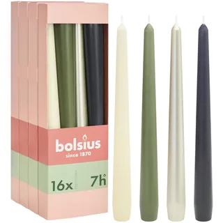 Bolsius - Glatte Spitzkerzen - Set 16 Stück - Nature - Dekorative Haushaltkerzen - Länge Brenndauer - Unparfümierte - Natürliches Pflanzenwachs - Ohne Palmöl