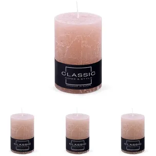 DONAU HOME Stumpenkerzen Rustik-Kerze/Puder-rosa / 1 Stück / 10 x Ø 7 cm Unparfümiert/zur Dekoration im Wohnzimmer, Bad / 49 Stunden Brenndauer/Deko Kerzen Wachskerze/Nordic Ambiance (Packung mit 4)