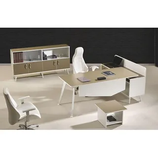 Eckbürotisch Arbeitszimmermöbel Weiß Komplettbüro Büro 3tlg Holz Set - Weiß