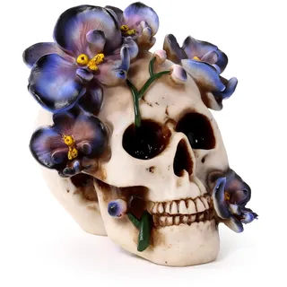 Puckator Dekorativer Totenkopf mit lila Weinblüten – Skulptur aus Kunstharz – Figur Gothic Accessoire für Zuhause und Halloween