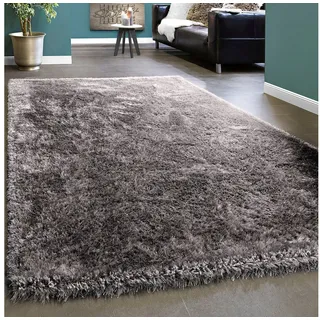 Paco Home Hochflor-Teppich »Touch 100« rechteckig 49 mm Höhe weicher Uni Shaggy Hochflor Einfarbig Flauschig Glänzend In Grau Hellgrau, Grösse:120x170 cm