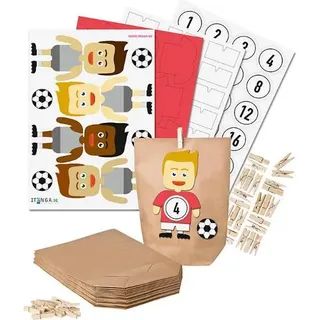Basteladventskalender Fußballer Triktot rot Hose weiß + Sticker weiß - Rot, Weiß