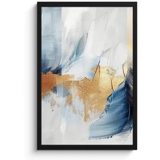 MuchoWow Poster MIT Rahmen Gold - Blau - Aquarell - Kunst - Modern Bilder mit Rahmen 40x60 cm , Hellblau , Papier , Rechteckig , 40x60 cm , gerahmt , Bilder & Rahmen, Bilder